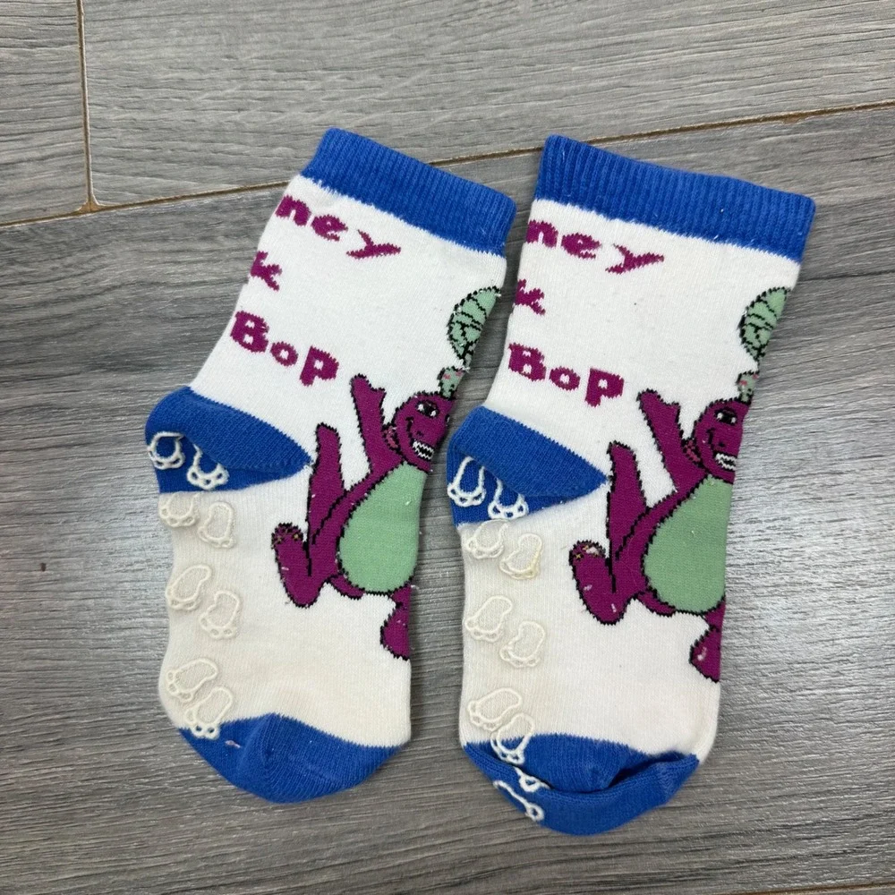 Vintage 1990s Barney‎ & Friends Baby Bop Blue White Gripper Socks • Kids